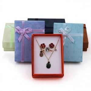 Elegant <b>Bow</b> Decor Jewelry Packaging Box, Colorful Paper Jewellery <b>Gift</b> Box with Foam Insert for Small Accessories Storage - Product Image 1