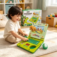 Juguete Educativo de Computadora Portátil con Diseño de Dinosaurio, con Ratón, Luces y Música, Juego de Imitación para Niños
