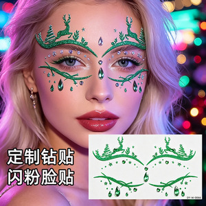 Pegatinas Faciales de Diamantes de Cristal, Impresión Digital Personalizada, Autoadhesivas, Decoración Navideña, Pegatinas de Tatuaje, Plástico Brillante - Product Image 2