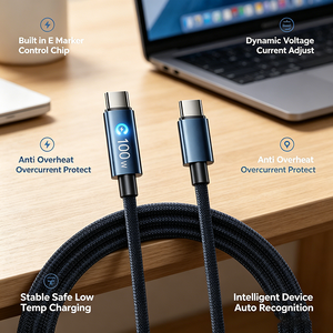 Cable de Carga Rápida Tipo C a Tipo C de 100W <span class=keywords><strong>PD3</strong></span>.<span class=keywords><strong>0</strong></span>, Cable Trenzado con Luz LED de Estrella y Chip E Marker para iPhone 15, 16, iPad y Macbook - Product Image 5