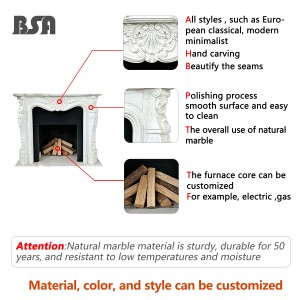 Cornice per Camino da Interno di Alta Qualità in Marmo Francese Scolpito a Mano Materiale Lapideo per Soggiorno Hotel e Appartamento - Product Image 3