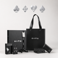 Coffret Cadeau de Poker Personnalisé Noir avec Symboles de Jeu en Feuille d'Argent et Ruban Tissé OEM