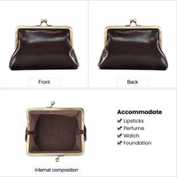 Porte-monnaie rétro créatif en cuir véritable imperméable avec fermoir pour femmes