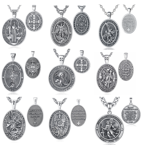 Changda S925 Sterling Silver St Christopher St Benoît Saint Jésus Médaille Archange St Michael <span class=keywords><strong>Collier</strong></span> pour Hommes - Product Image 1