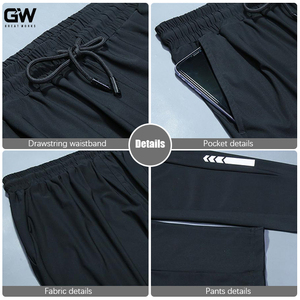 Quần thể thao nam chất liệu nylon spandex nhẹ, nhanh khô, màu trơn, có sọc phản quang, in logo tùy chỉnh, lưng thun, dáng thẳng - Product Image 4