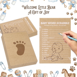 5/10 cartes de jeu de mots mélangés pour bébé <span class=keywords><strong>en</strong></span> papier kraft, double face, motif empreinte de bébé, fournitures pour fête de naissance - Product Image 5