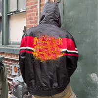 Vestes streetwear bicolores à fermeture éclair, épaules tombantes, patchwork, logo brodé personnalisé, vestes en polyester et nylon pour hommes