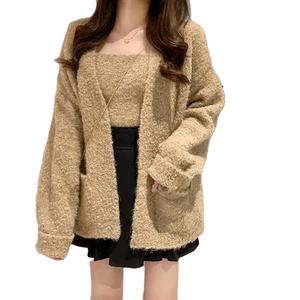 2024 Frühling Frauen Neuankömmling V-Ausschnitt Langarm Open Chest Solid Cardigan Mit Crop Short Tops Sweater Set - Product Image 1