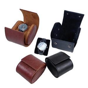 Bán buôn sang trọng màu đen nâu PU da handmade hộp đồng hồ với biểu tượng tùy chỉnh du lịch xem Túi cuộn - Product Image 1