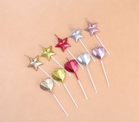 Bougie Cœur Étoile Diamant Dorée Créative et Romantique pour Décoration de Gâteau d'Anniversaire, Fournitures Festives pour Gâteaux de Fête et de Boulangerie