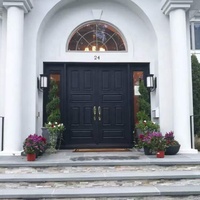 Vente flash : Porte d'entrée en bois massif de teck, style américain moderne, double, extérieure, antique, naturelle, sculptée, avec cœur en teck massif