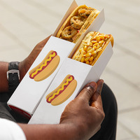 Venta al por mayor logotipo personalizado sándwich Churros comida papel embalaje maíz merienda pastel personalizado tablero de papel perro caliente para llevar caja de comida