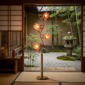 Chic Aesthetic Lotus Floor <b>Lamp</b> Golden S Pole 4 Flower Heads Pink Acrylic <b>Shade</b> Accent <b>Lamp</b> for Entryway Deco - Product Image 1