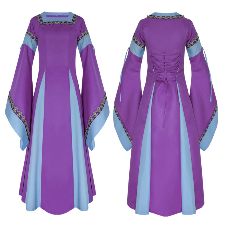 Vestito Strega Donna Gotico Costume Rinascimentale Abito Da Regina Vittoriana Abiti Da Principessa Costume Tromba Maniche Gotico Maxi Abito Abito Di Halloween Donna Halloween Carnevale Cosplay