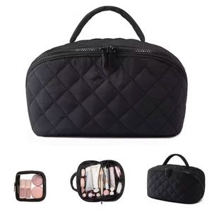 Neceser de Viaje Portátil Grande y Plano de Última Moda, Organizador de Artículos de Aseo, Bolsa de Maquillaje para Mujer, Juego de 2 Piezas, Bolsa de Cosméticos Acolchada - Product Image 4