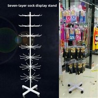 Présentoir à bijoux et accessoires à sept niveaux, avec roulettes pivotantes, portable, démontable, finition émaillée ; pour les vendeurs de rue, à suspendre