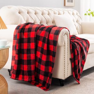 Luxurious Red &amp; Black Plaid Fleece <strong>Throw</strong> Blanket <strong>for</strong> <strong>Couch</strong> Soft &amp; Warm Buffalo Check Decor Gift <strong>for</strong> Women &amp; Men - Product Image 3
