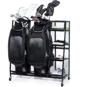 Jh-mech rak Golf dengan 3 rak terbuka daya tahan maksimum untuk peralatan Golf dan aksesori rak penyimpanan tas Golf logam