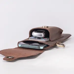 Custom OEM ODM Crazy Horse Leather Cow Hide Men Vintage Real Genuine Full Grain Leather Waist Bags Cellphone Belt Bag