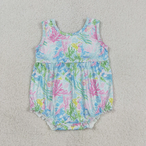 Venta al por mayor de vestidos de verano para niñas, ropa infantil, vestido sin mangas con estampado de algas marinas, ropa para niños - Product Image 3