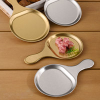 Plateau de service plat doré en acier inoxydable moderne de style coréen, écologique et durable, pour barbecue, collations, dîner, steak et plats occidentaux