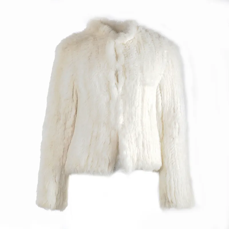 CX-G-A-107D Fancy Real Hand knitted Rabbit Fur Jacket Women Winter Fur Coat