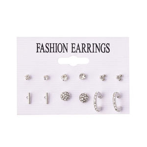 Ensemble de boucles d'oreilles à la mode, 6 paires de clous géométriques avec strass pour femmes, bijoux d'anniversaire - Product Image 5