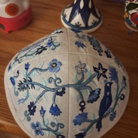 Cetak Digital Pola Kustom Burung Bunga Kippah Shabbat Premium Sutra Biru 4-Panel Merek TIANYUE Grosir Yahudi Semua Musim