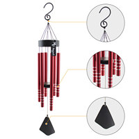 Campanas de Viento Japonesas Modernas de Aluminio de 36 Pulgadas, Color Rojo/Azul/Negro, Decoración con Líneas Cortadas con Láser, para Interiores/Exteriores, Resistentes al Agua