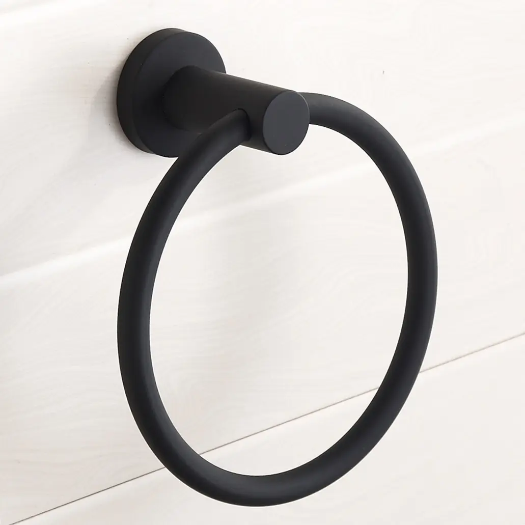 Modern Wall Mounted Black Finished Bath Towel Ring