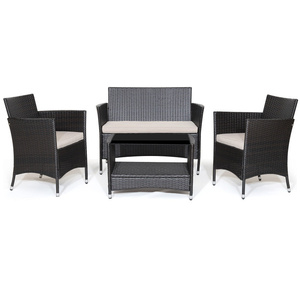 Ensemble de conversation pour patio extérieur DB 4 pièces avec coussins doux dessus de table en verre trempé pour meubles de jardin ou ensemble de canapé d'extérieur - Product Image 3