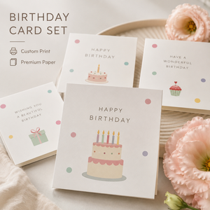 Biglietti d'Auguri Pieghevoli in Colori Pastello, Sfondo a Pois Colorato con Grafiche di Dolci Dessert per Cancelleria Personalizzata di Compleanno - Product Image 1