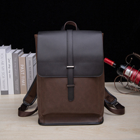 En stock Mochila para ordenador portátil de cuero PU Vintage para hombre con cierre de cremallera y forro de poliéster para uso en ordenador de oficina