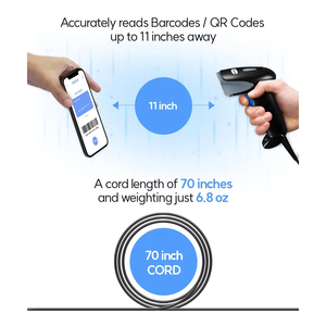 Bide D 2D portatile <span class=keywords><strong>COM</strong></span>/USB cablato lettore di codici a barre invertito Datamatrix <span class=keywords><strong>Dot</strong></span> Code Scanner per 250 con sensore CMOS/Sec Stock nero - Product Image 4