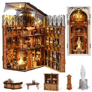 Minicity phong cách mới cuốn sách bằng gỗ Nook thư viện công cộng 3D câu đố bằng gỗ Dollhouse thu nhỏ DIY Craft Kit cuốn sách Nook Kit - Product Image 1