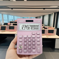 Calculatrice solaire électronique de bureau à 12 chiffres avec logo personnalisé, certifiée CE ROHS, double alimentation, en plastique rose