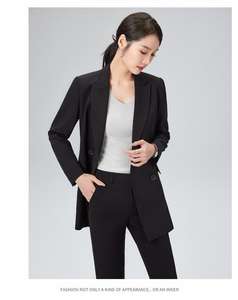 Tailleur <span class=keywords><strong>Blazer</strong></span> de Bureau Tendance pour Femme à Simple Boutonnage avec Pantalon, Haut Court Tissé Long à Motif Uni et Décoration de Boutons Brodée - Product Image 2