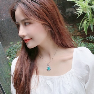 Fashion Jewelry Eco-friendly Copper <b>Silver</b> Plated Square Shape Blue Cubic Zirconia Vintage Style Flower Jewelry <b>Set</b> for Women - Product Image 6