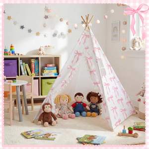 Tienda de campaña <span class=keywords><strong>tipi</strong></span> <span class=keywords><strong>rosa</strong></span> con lazo, plegable, para juegos en interiores, casa de juegos, decoración de habitación y rincón de lectura. - Product Image 5