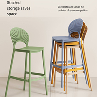 Tabouret de bar en plastique avec dossier en forme d'éventail |   Chaise de bar haute tout-en-un, colorée et moderne, pour cuisine, café, restaurant