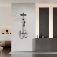 Ensemble de douche multifonctionnel haut de gamme en cuivre brossé chromé avec affichage numérique intelligent, jet doux, lumière d'ambiance et barre coulissante – Nouveauté irrésistible