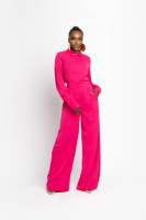 Oem Custom Casual Co Ord Elegant Matching Button Up Long Sleeves Hot Pink Pants Pants 2 Pieces Sets for Women