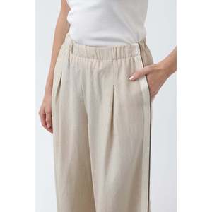 Pantalones Anchos de Lino para Mujer, Cintura Alta, Elásticos, Transpirables, Color Caqui EcrU - Product Image 4