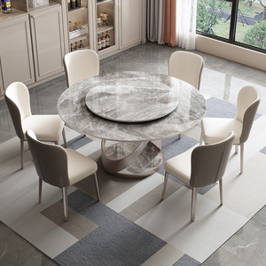 โต๊ะอาหารทรงกลมทันสมัย ท็อปหินอ่อน ฐานสแตนเลส พร้อมเคลือบไทเทเนียม สำหรับเฟอร์นิเจอร์บ้านสไตล์ร่วมสมัย - Product Image 4