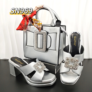 Inmyshop 2024 nouveau talon bas de haute qualité chaussures italiennes et sac ensemble belle Pu dame chaussures Match sac écharpes plate-forme fête - Product Image 5