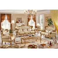 Meubles européens, luxe royal, bois massif, salon antique, villa, canapé en cuir véritable, ensemble Cama