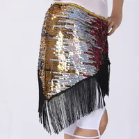 Ceinture de danse orientale pour femmes, ceinture indienne en polyester, 7 couleurs, paillettes, glands, chaîne de taille, compétition, entraînement
