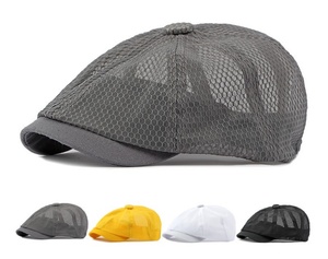 Unisex Summer Beret <b>Hat</b> Full Mesh Breathable Casual British Retro Style Trendy Peaked Cap <b>Denim</b> Printed Men's Women's Adult - Product Image 1