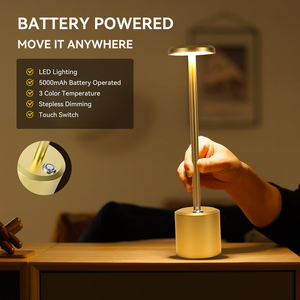 Lampe de table LED rechargeable à commande tactile, sans fil, portable, à piles, avec variateur de luminosité, pour une utilisation moderne en chambre, comme veilleuse - Product Image 2