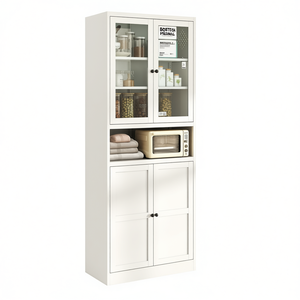 White <b>Kitchen</b> Cabinet With Glass Doors 72 Inch Tall Freestanding Storage <b>For</b> <b>Kitchen</b> Bathroom - Product Image 1